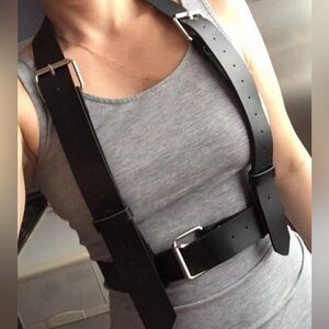 Black Leather Harness Belt New